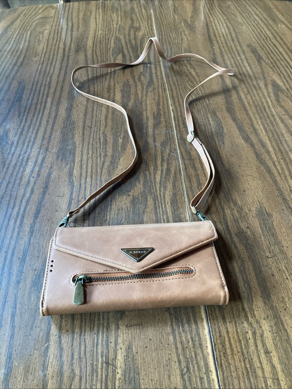 N Bekus tan leather crossbody Samsung galaxy phone wallet adjustable